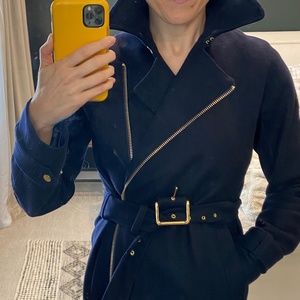 J.Crew Navy Blue Melton Wool Knee Length Jacket